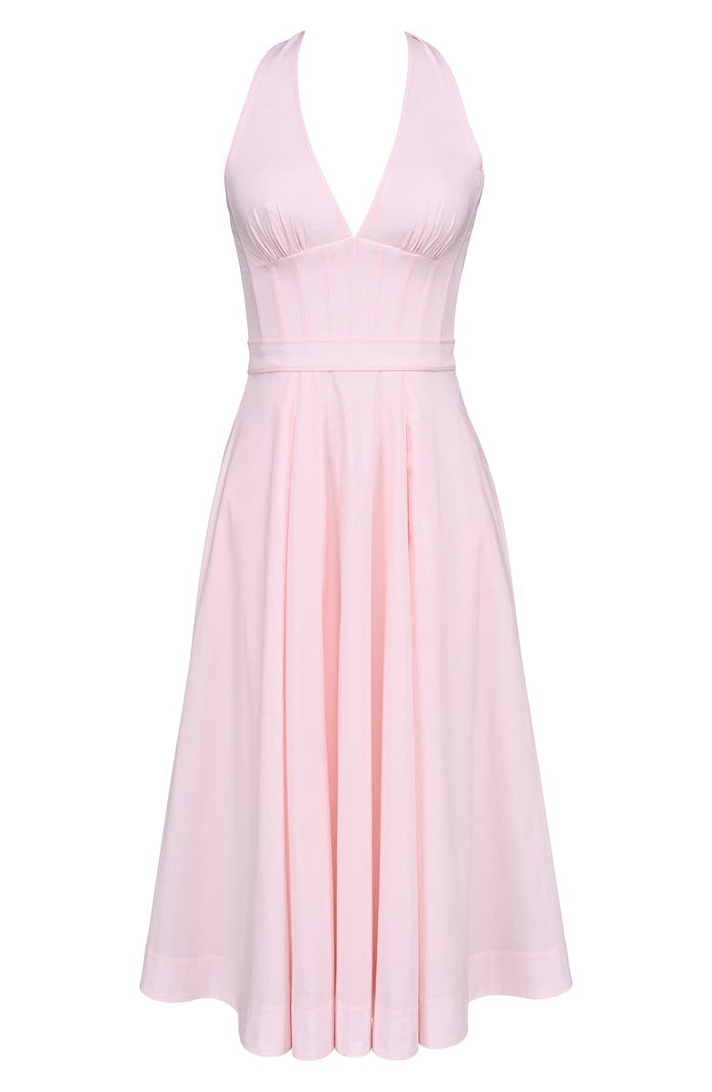 HOUSE OF CB Allena Halter Stretch Cotton Midi Sundress, Alternate, color, Icy Pink