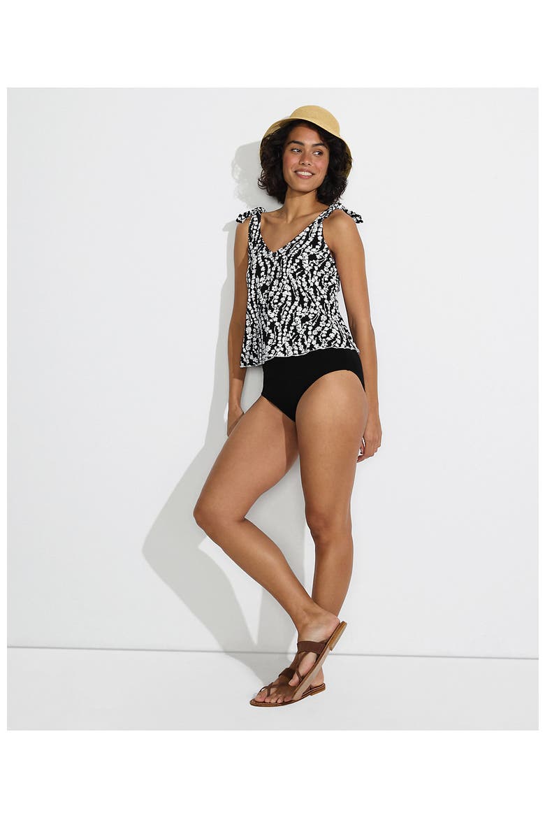 Plus Size Tie Shoulder Flutter Tankini Top, Alternate, color, Black/White Vine Floral