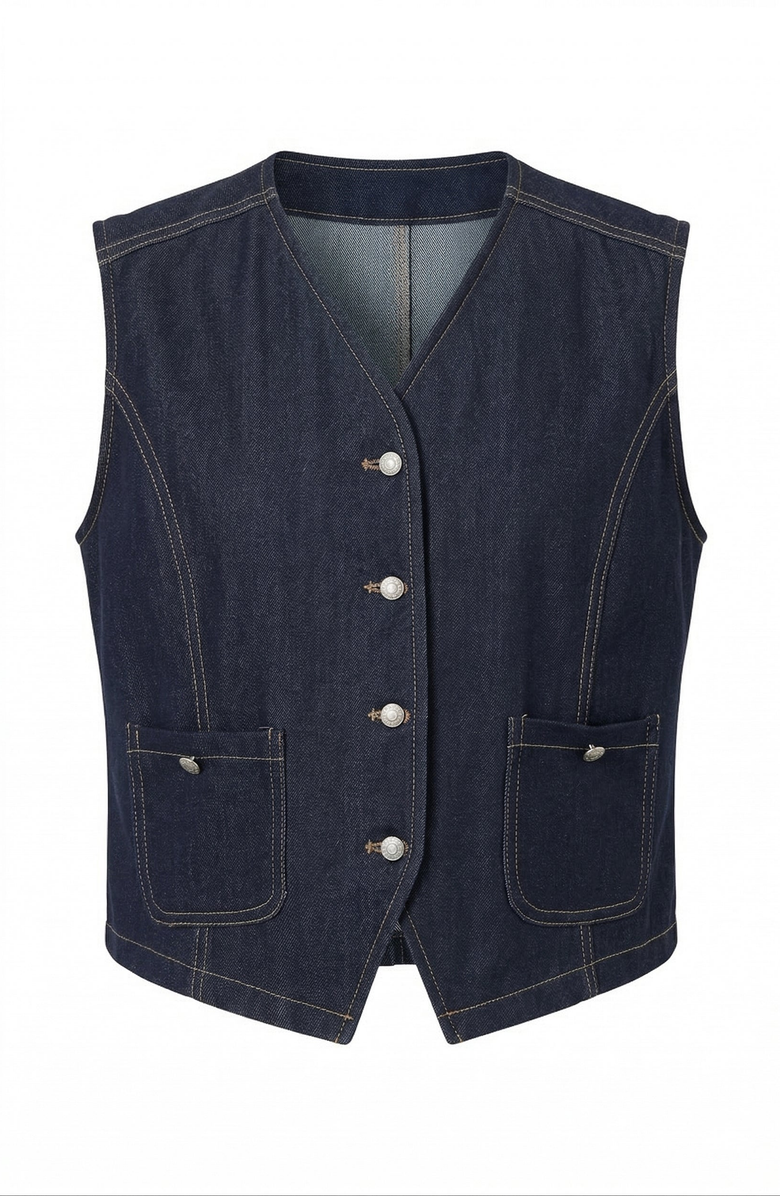 Modenaire Denim Vest, Alternate, color, Dark Indigo