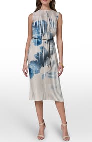 Donna Karan New York Print Pleated Midi Dress