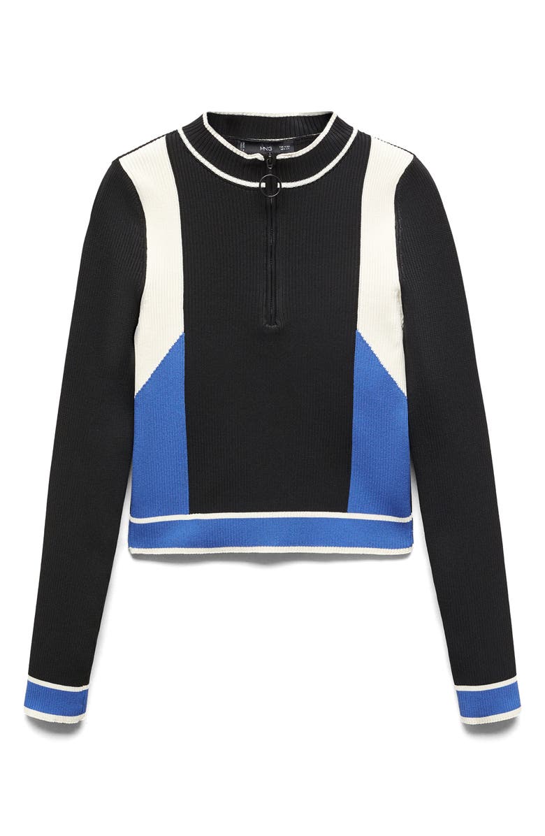MANGO Colorblock Half Zip Crop Sweater, Alternate, color, 