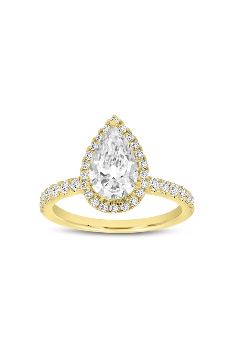 Noor 14K Yellow Gold Pear Lab Grown Diamond Halo Engagement Ring - 2.0 Ct, Main, color, 14K Yellow Gold