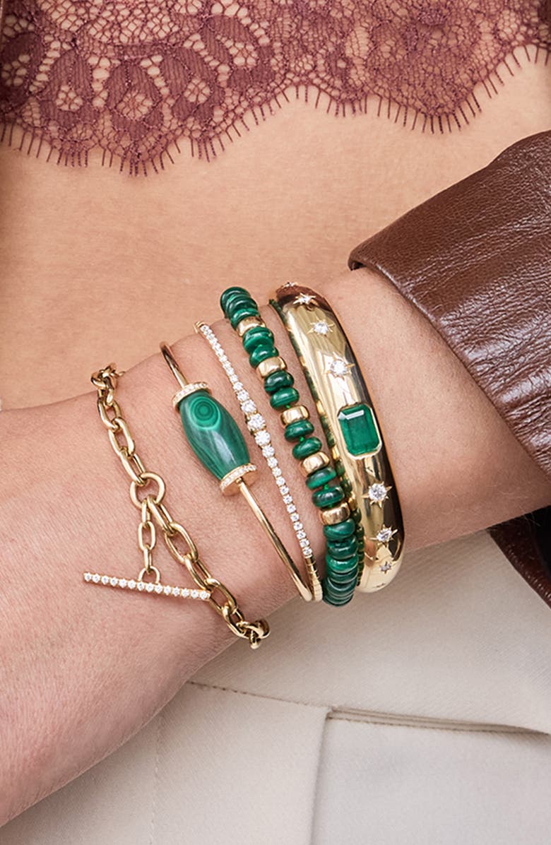 Zoë Chicco Malachite Beaded Bracelet, Alternate, color, 14K Yellow Gold