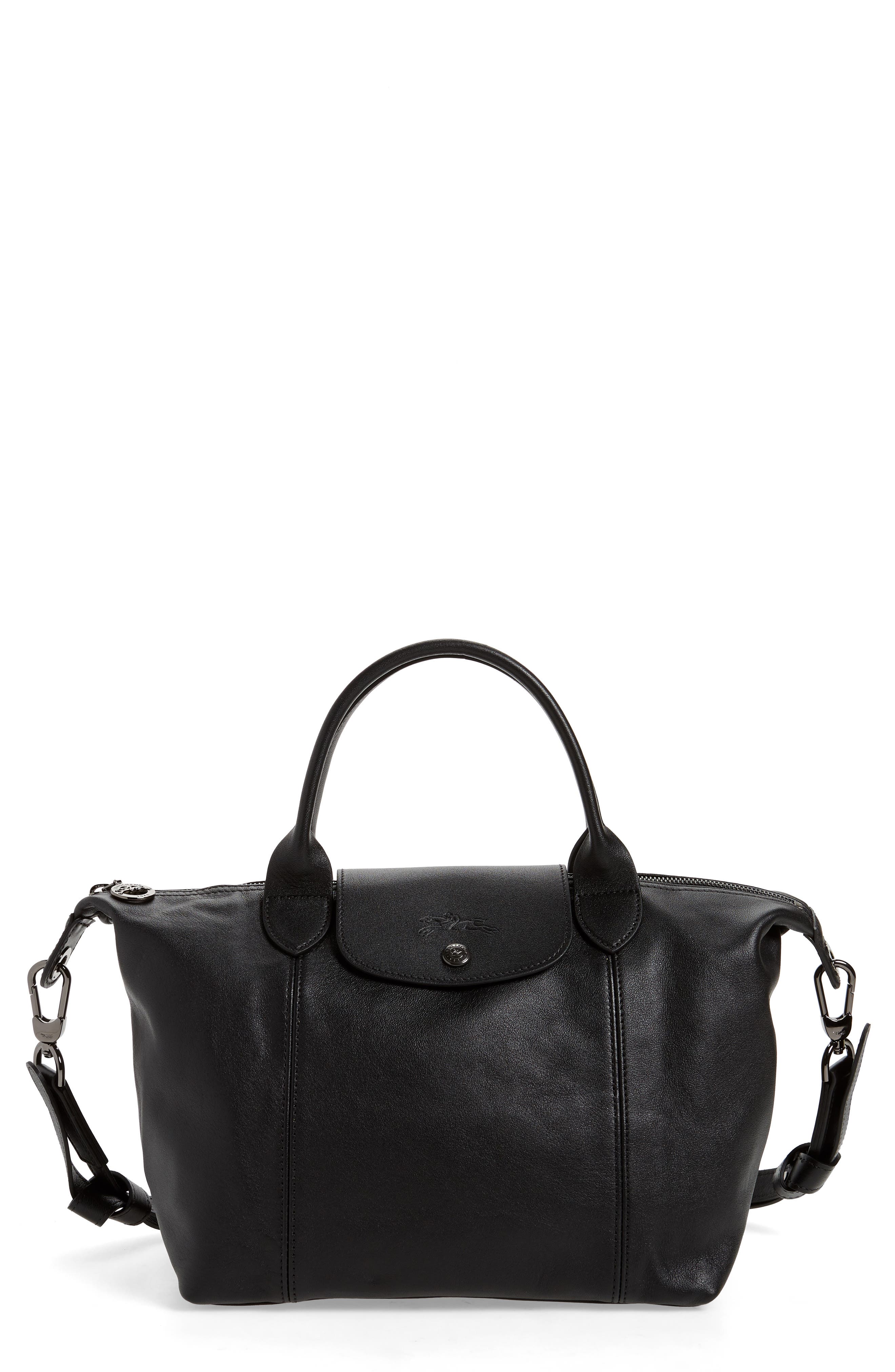 Le Pliage Cuir Leather Shoulder Bag (Nordstrom Exclusive), Main, color, BLACK