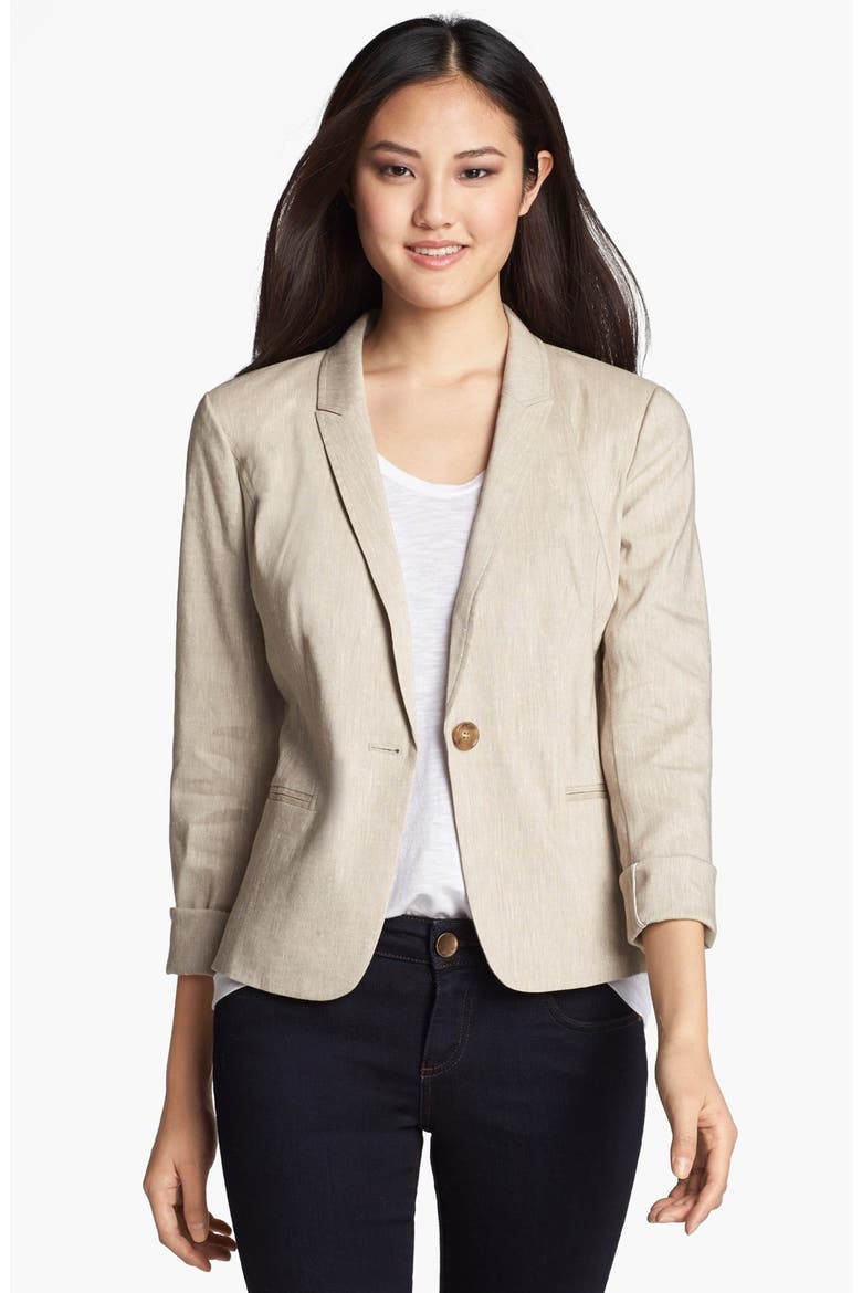 Linen Blend Blazer, Main, color, KHAKI