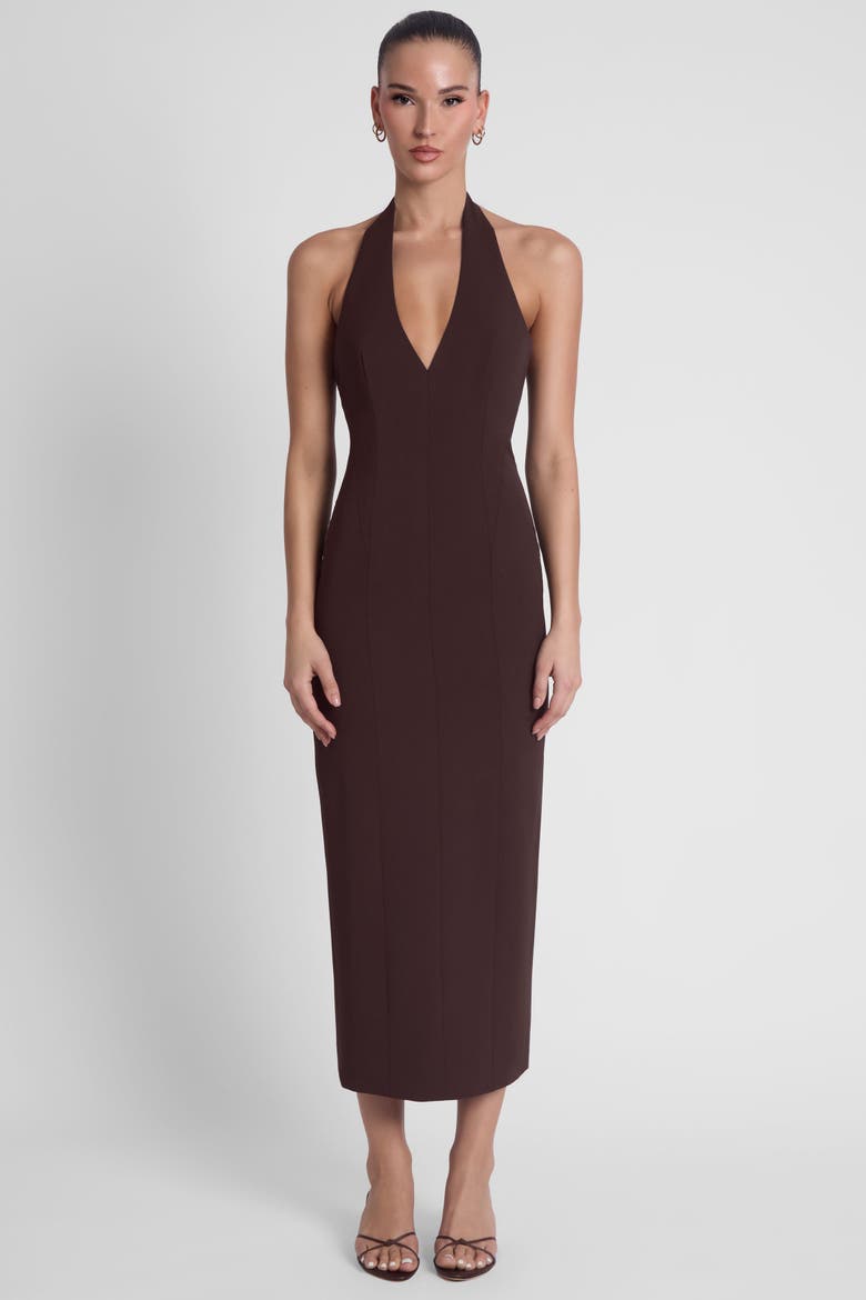 Helena Halter Midi Dress, Main, color, Brown