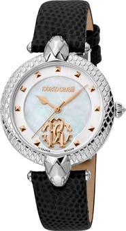 Roberto Cavalli by Franck Muller Mother-of-Pearl Leather Strap Watch, 34mm
