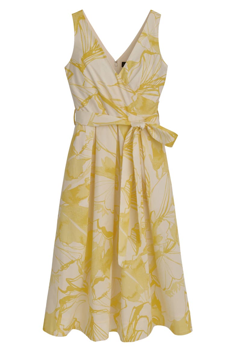 Print Tie Waist Sleeveless Midi Dress, Alternate, color, CREAM/ LIMONCELLO