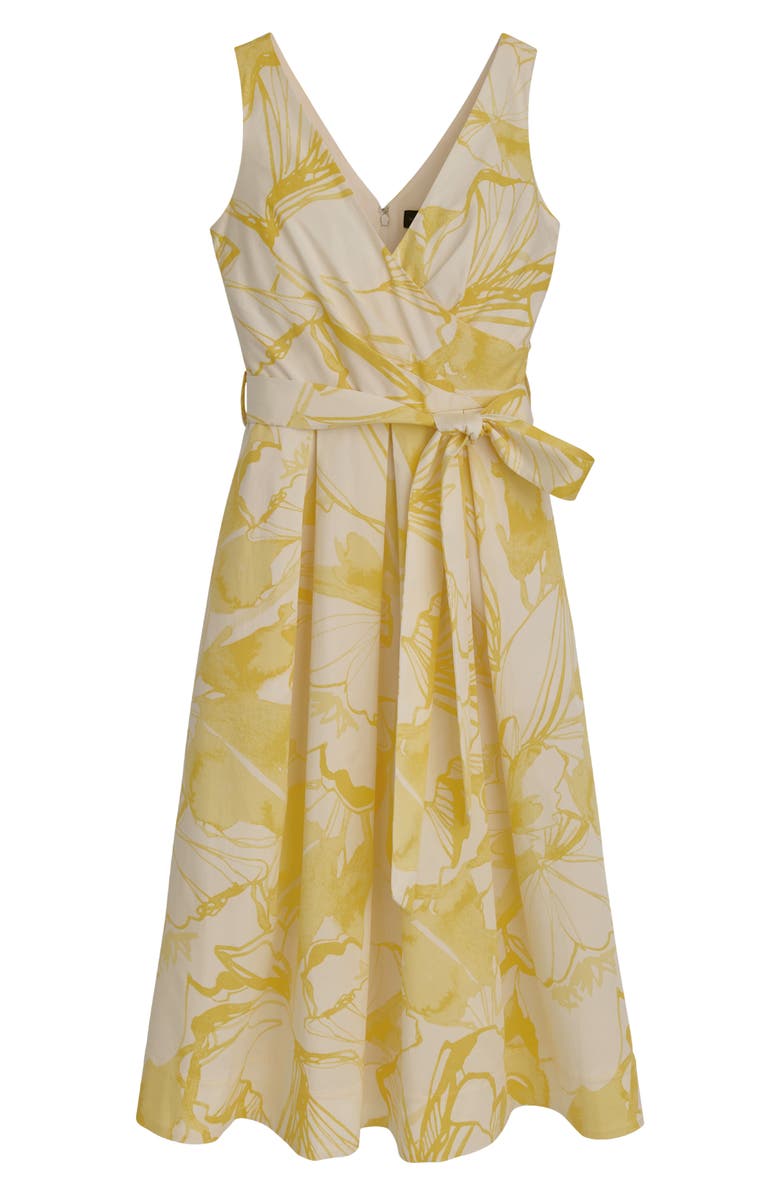 Donna Karan New York Print Tie Waist Sleeveless Midi Dress, Alternate, color, Cream/ Limoncello