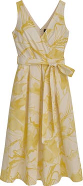 Donna Karan New York Print Tie Waist Sleeveless Midi Dress