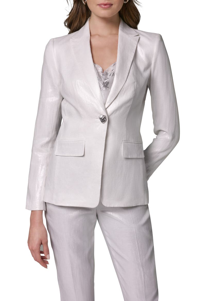 One-Button Linen Blazer, Main, color, CREAM/ SILVER