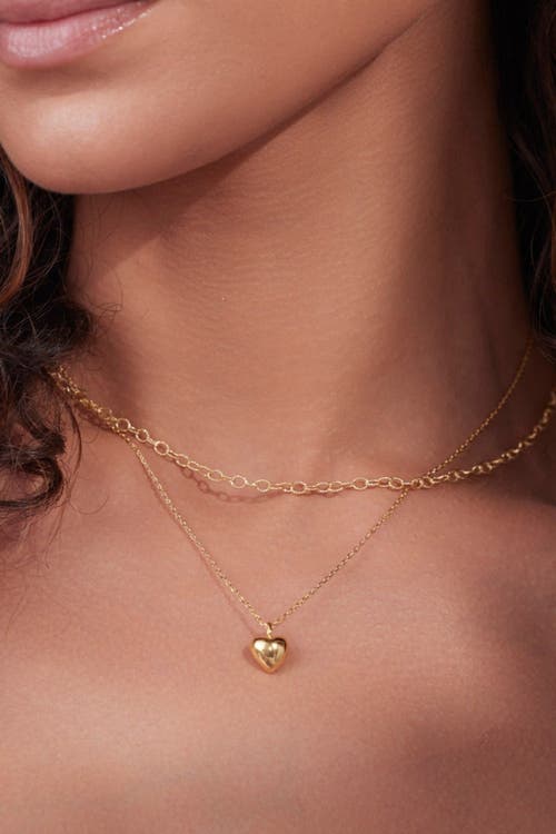 Bearfruit Jewelry Puffed Heart Necklace & Huggies Set In Gold