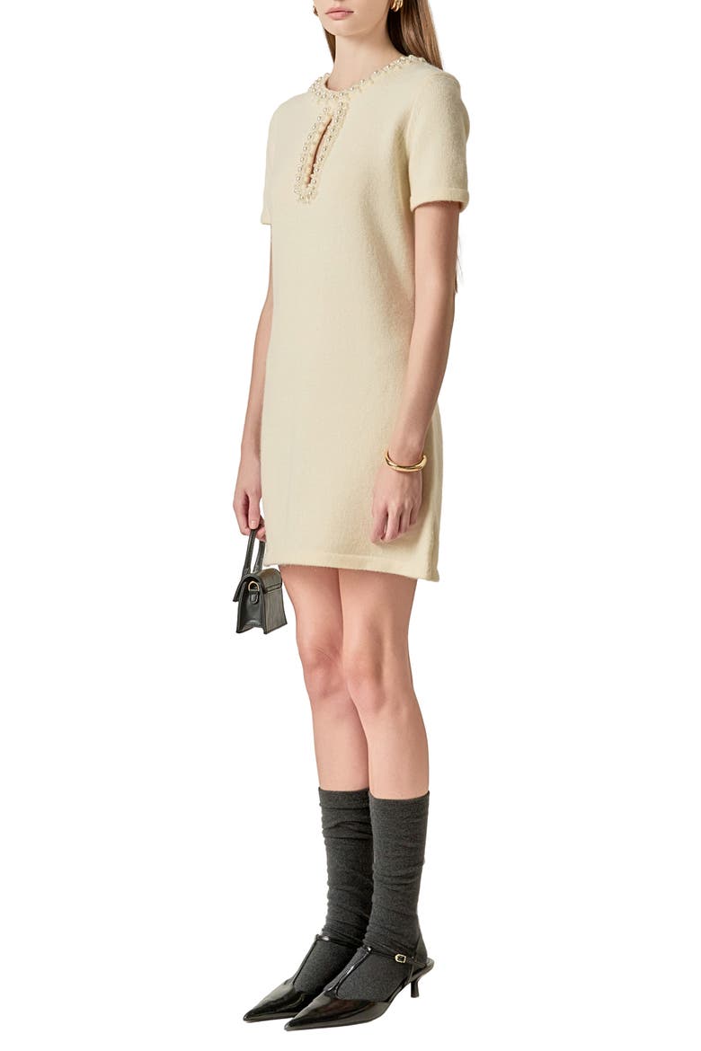 Bead & Rhinestone Sweater Dress, Alternate, color, OFF WHITE