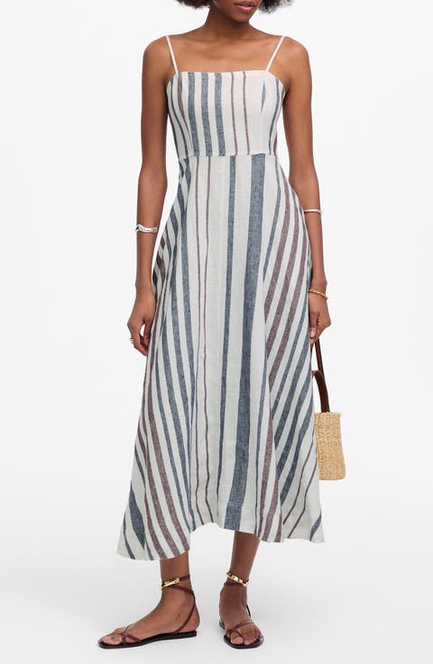 Stripe Circle Linen Maxi Dress