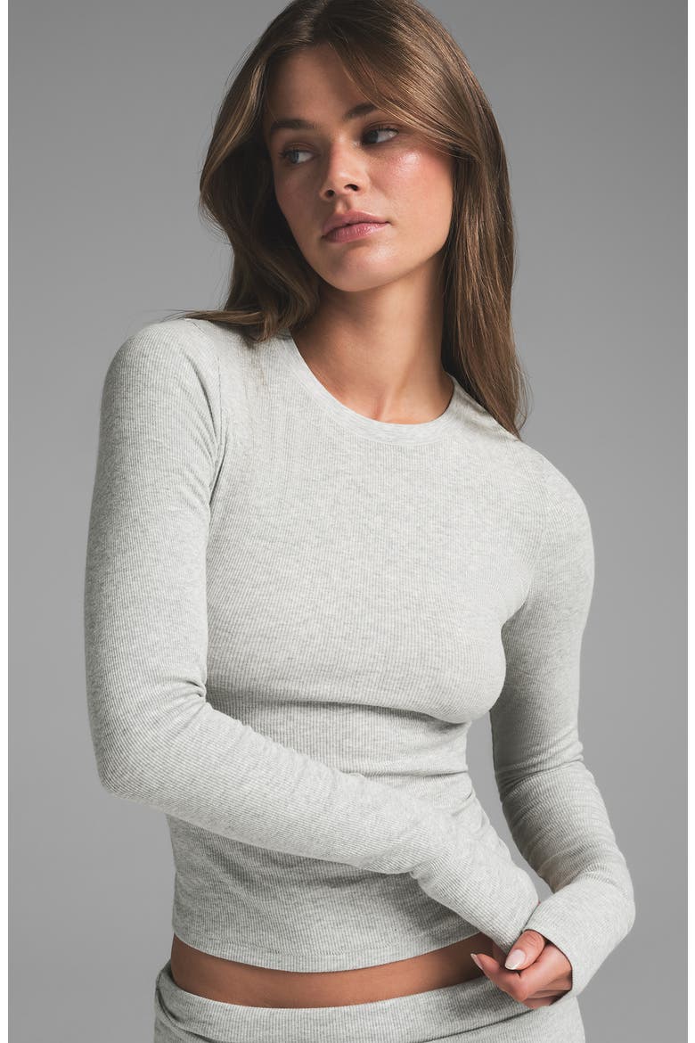 Stretch Cotton Rib Long Sleeve T-Shirt, Alternate, color, LIGHT HEATHER GREY