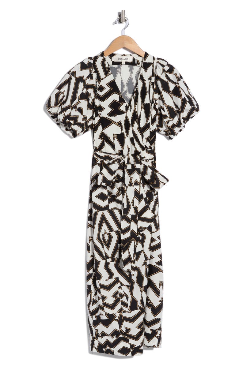 Diane von Furstenberg Arina Puff Sleeve Wrap Dress, Alternate, color, Troy Maze Large Bw