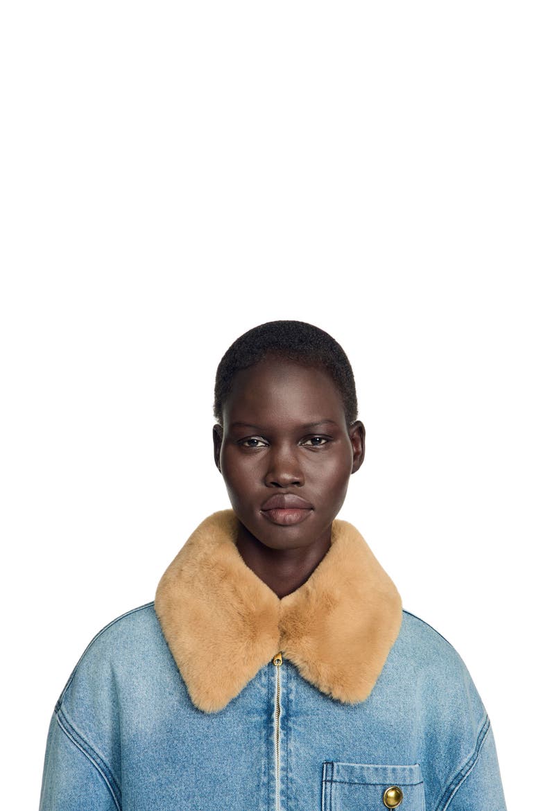 Denim coat with faux fur collar, Alternate, color, Blue jean