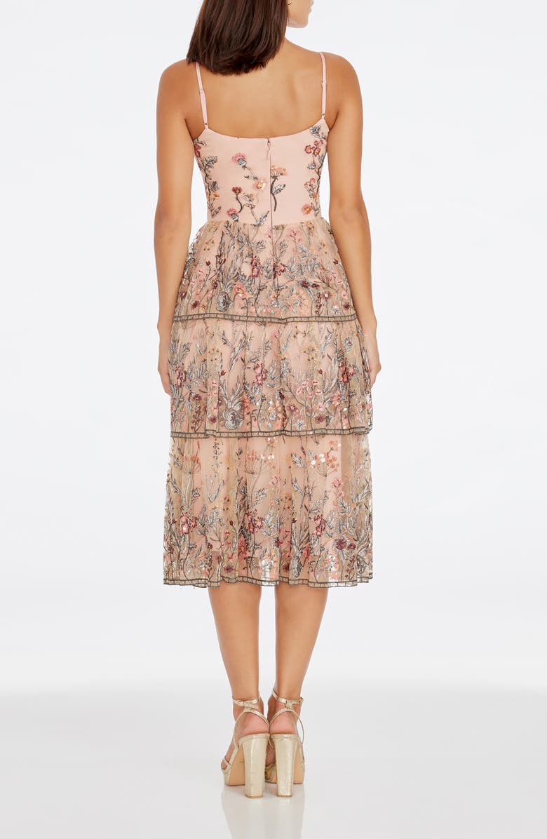 Dress the Population Loretta Floral Embroidery Midi Cocktail Dress, Alternate, color, Blush Multi