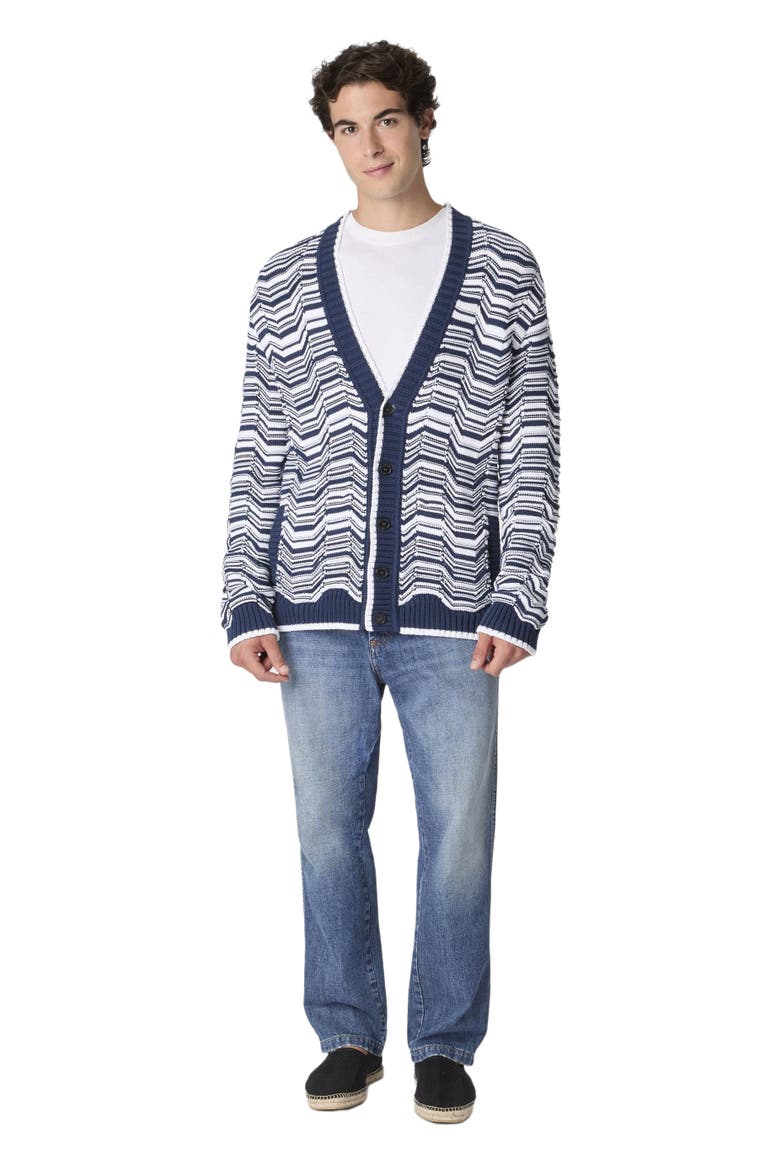 Cotton-blend Cardigan With Greek Motif, Main, color, White & Blue
