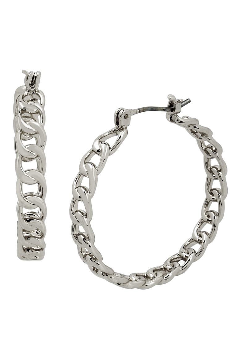 Frozen Chain Hoop Earrings, Main, color, RHODIUM
