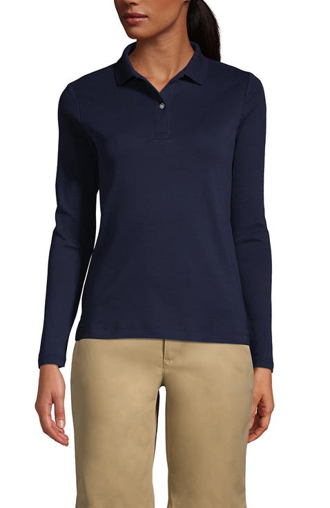 School Uniform  Long Sleeve Feminine Fit Interlock Polo Shirt