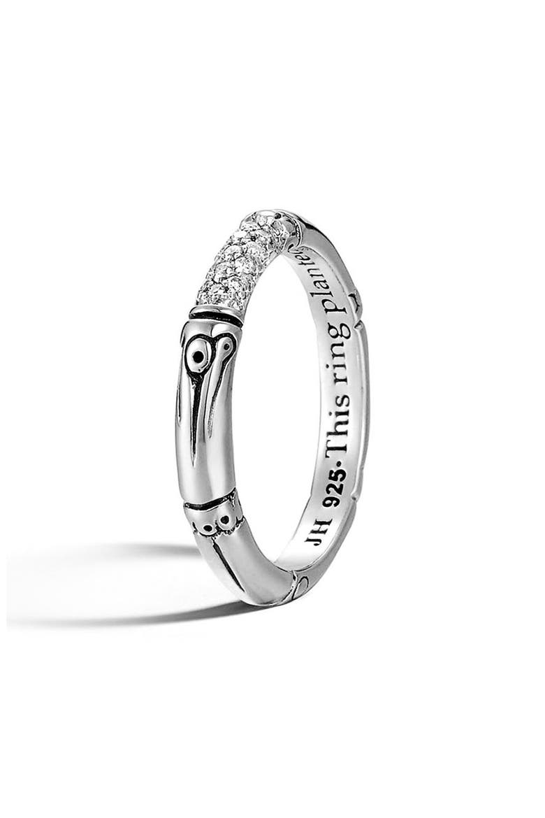'Bamboo' Pavé Diamond Ring, Main, color, STERLING SILVER