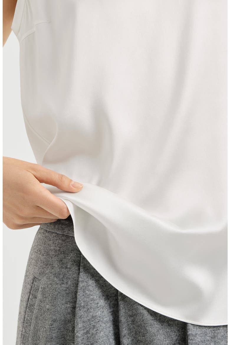 Stretch silk satin top, Alternate, color, White