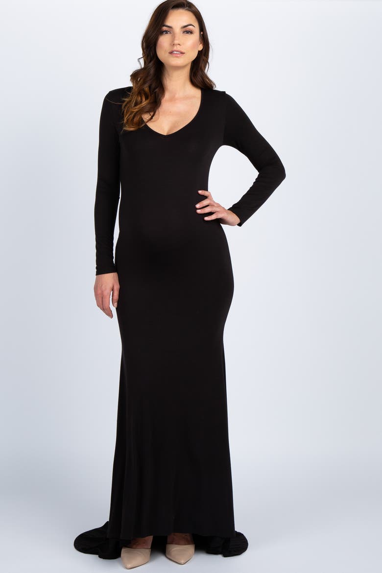 Long Sleeve Photoshoot Maternity Gown/Dress, Alternate, color, Black