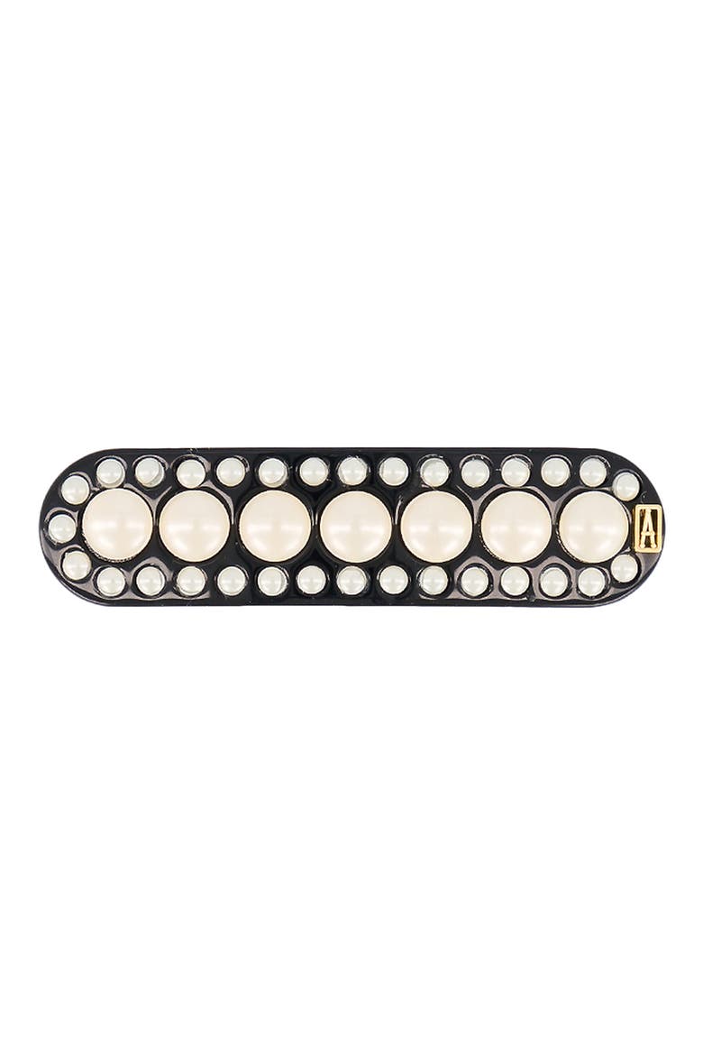 Small Imitation Pearl Barrette, Alternate, color, BLACK