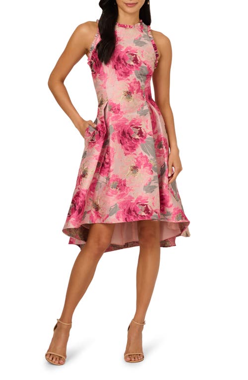 Adrianna Papell Floral Jacquard High-low Dress In Multi