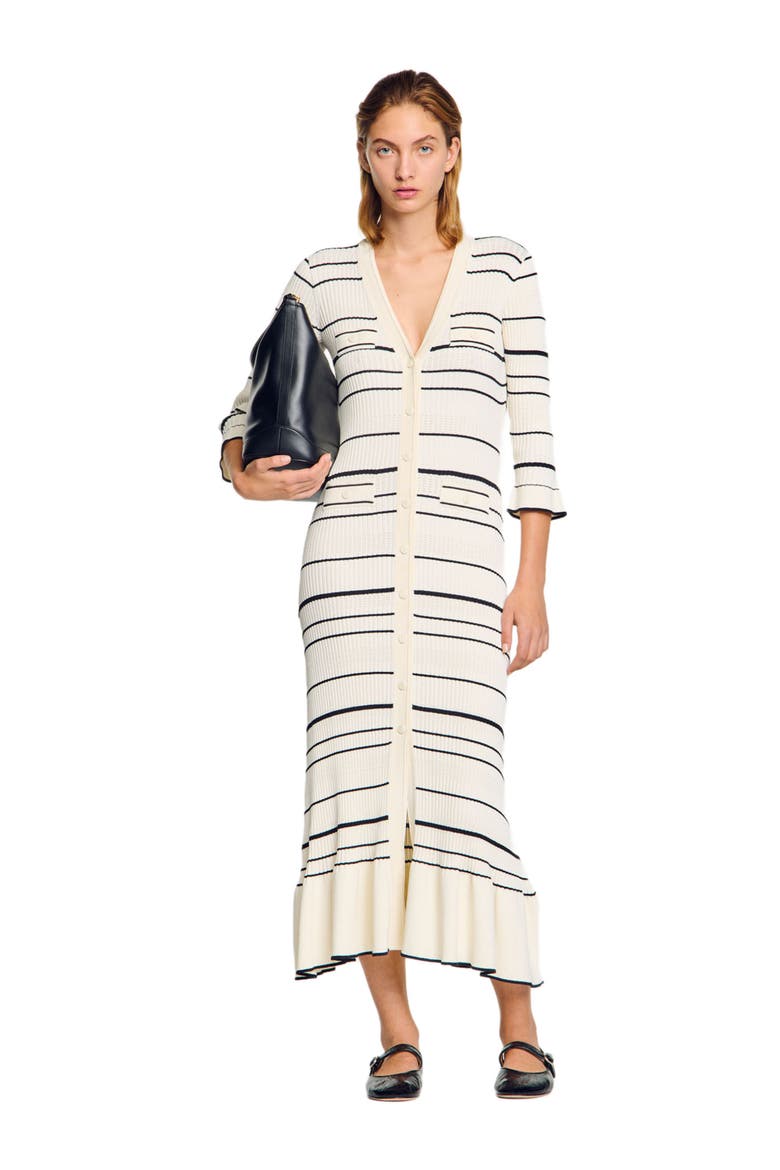 Striped knit maxi dress, Alternate, color, Ecru