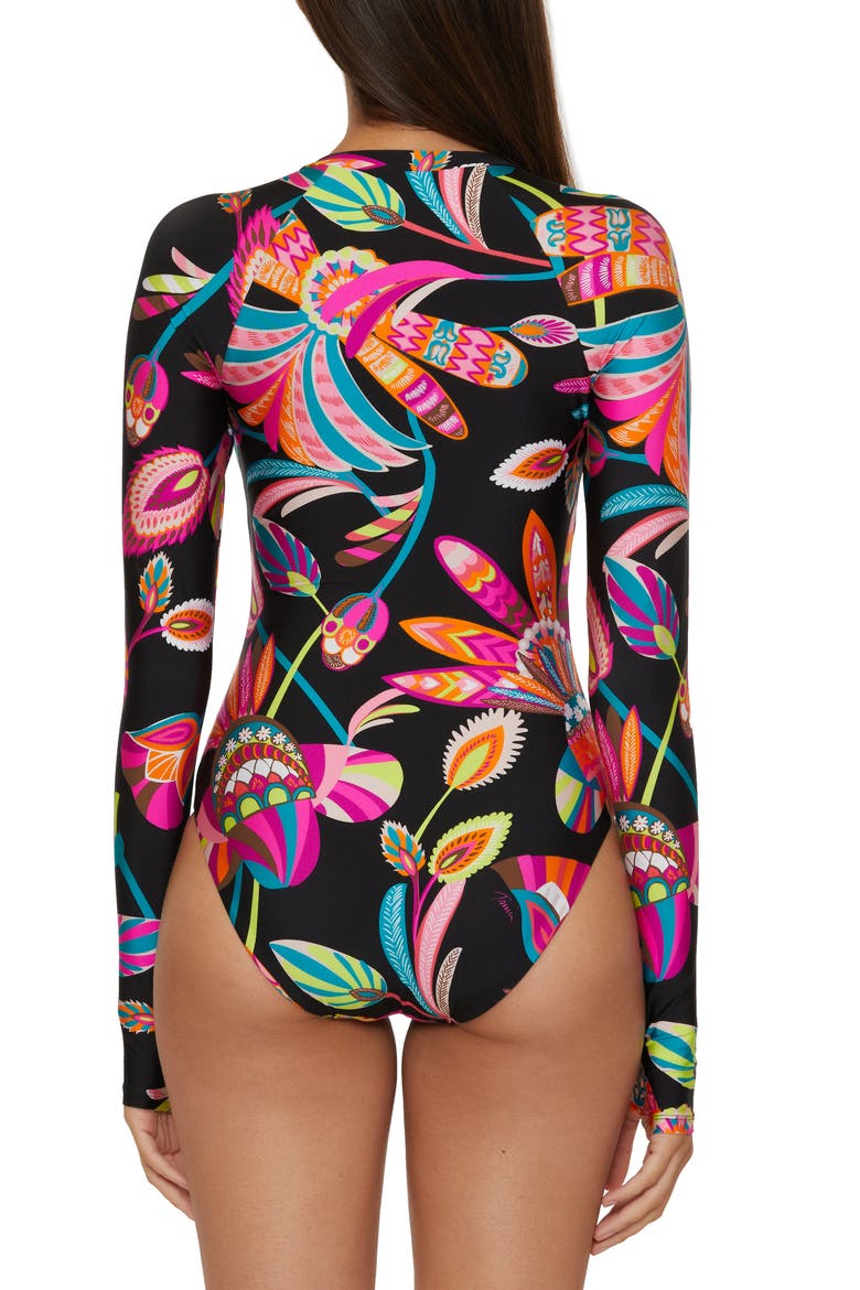 Luminary Half Zip Long Sleeve One-Piece Rashguard Swimsuit, Alternate, color, BLACK MULTI