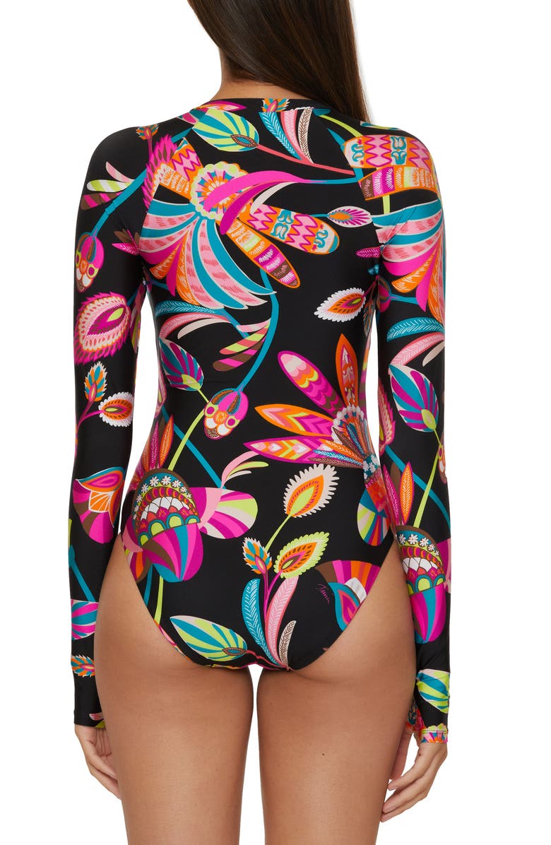 Trina Turk Luminary Half Zip Long Sleeve One-Piece Rashguard Swimsuit, Alternate, color, Black Multi