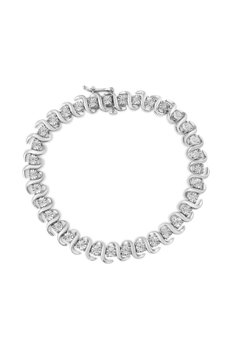Silver 1/3 Cttw Miracle-Set Diamond "S" Link Tennis Bracelet, Main, color, White