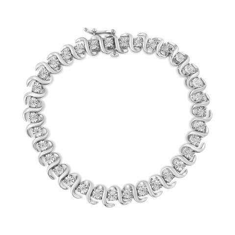Silver 1/3 Cttw Miracle-Set Diamond "S" Link Tennis Bracelet