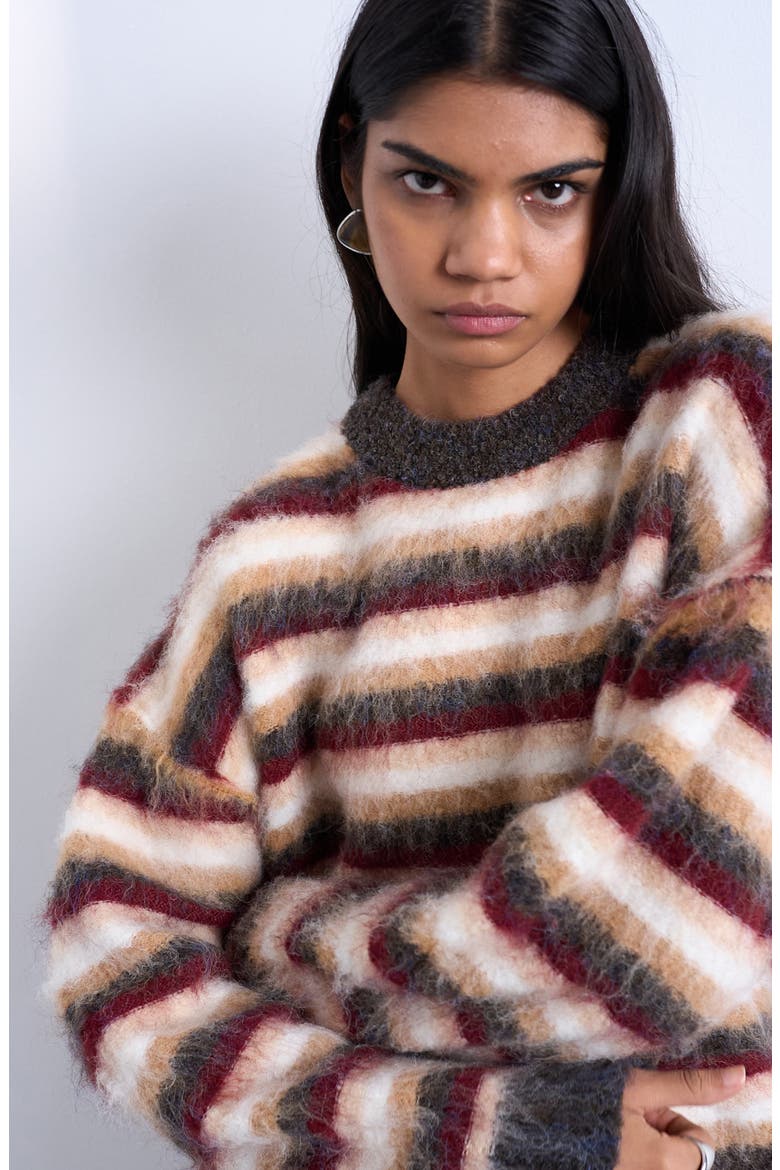 Fluffy Stripe Crewneck Sweater, Alternate, color, NEUTRAL MULTI
