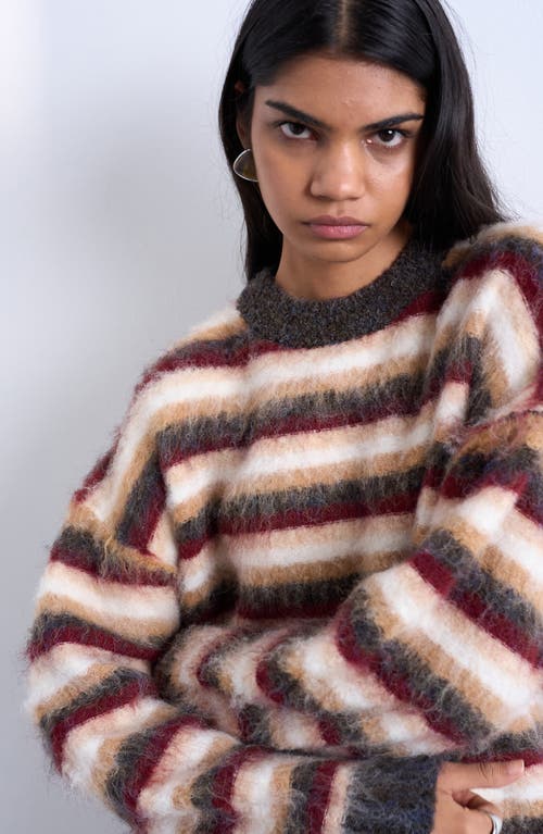 Topshop Fluffy Stripe Crewneck Sweater In Multi