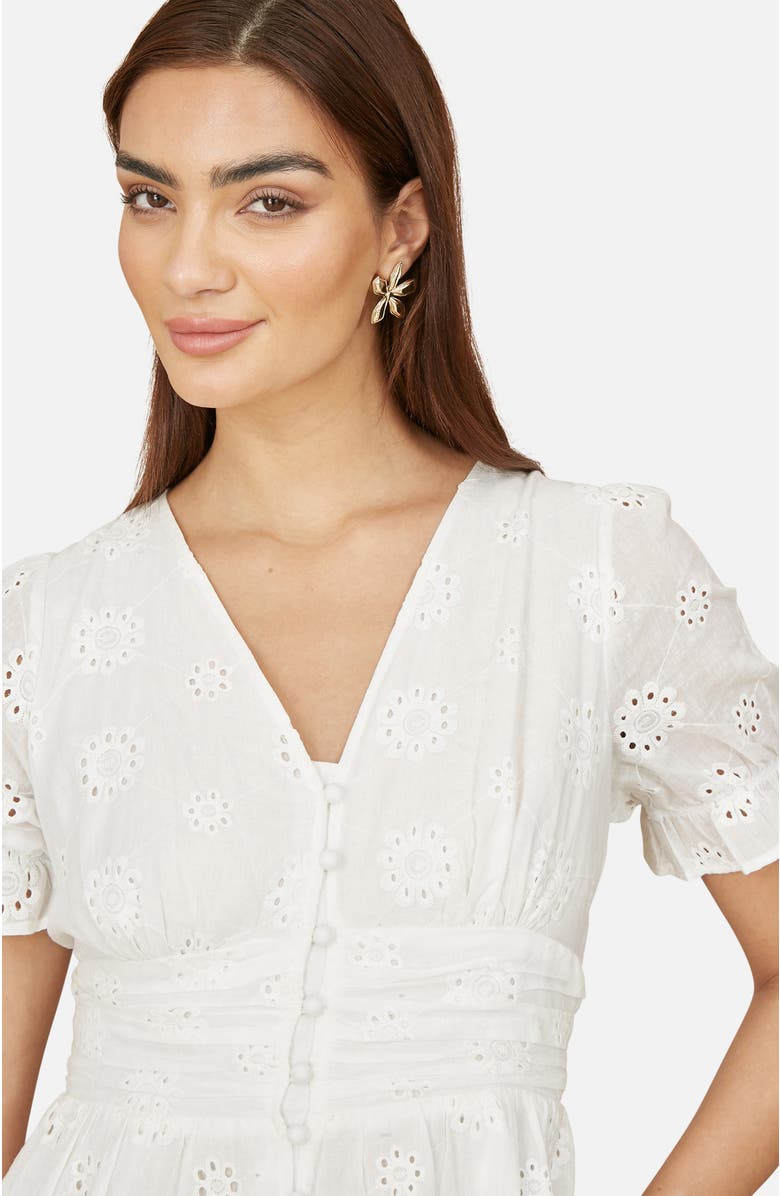 Yumi Broderie Anglaise Midi Button Up Dress, Alternate, color, White
