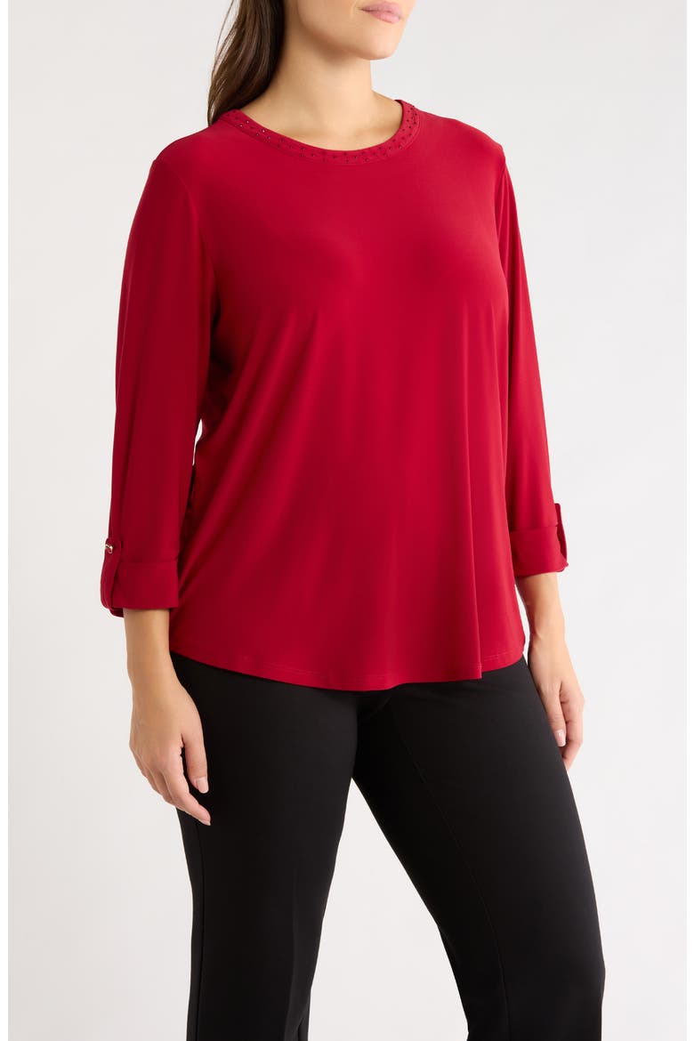 Heatset Crystal Three-Quarter Sleeve Top, Alternate, color, TITIAN RED