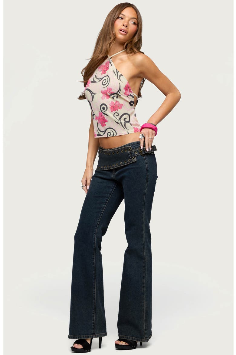 Floral Swirl Backless Chiffon Halter Top, Alternate, color, CREAM-AND-PINK
