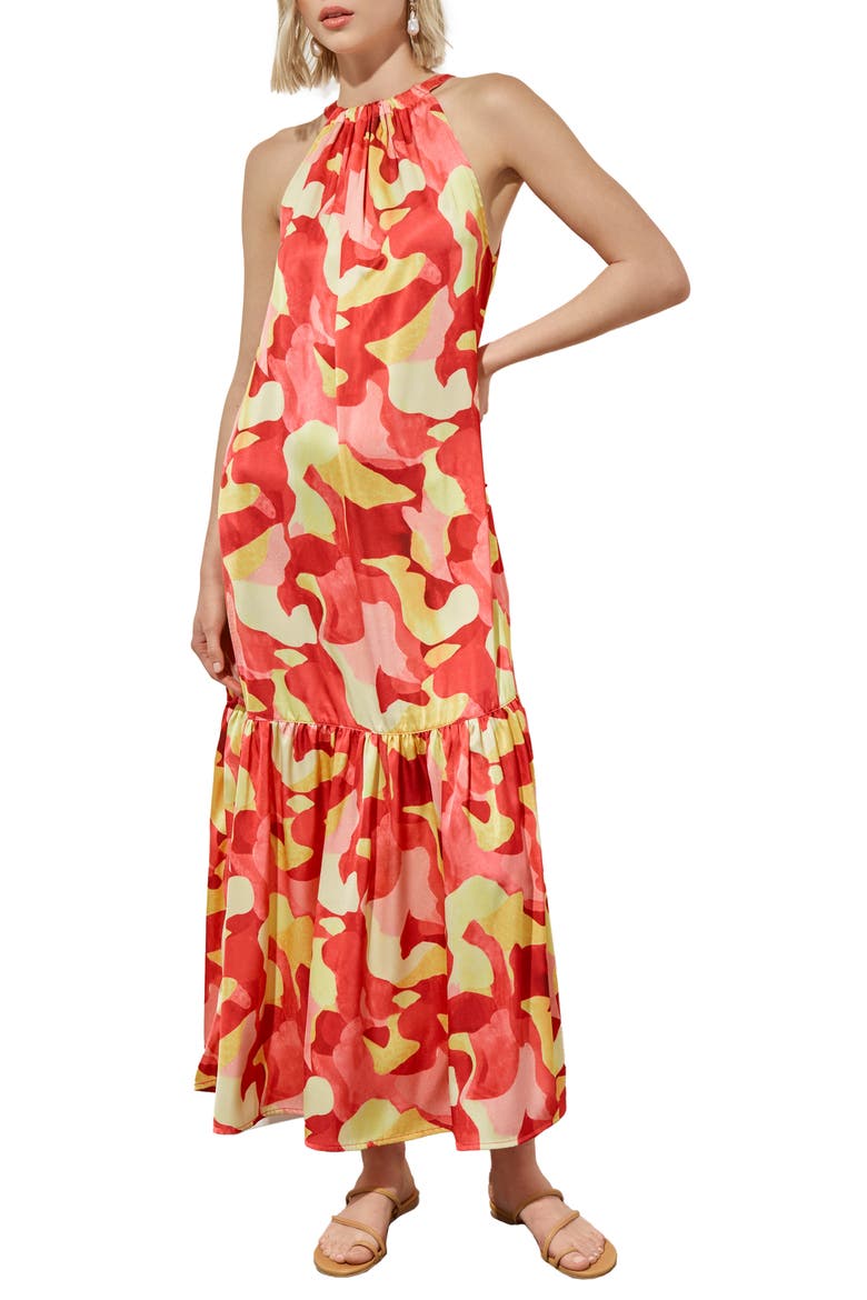 Floral Sleeveless Ruffle Hem Maxi Dress, Main, color, FLAMINGO PINK/ RED