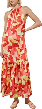 Ming Wang Floral Sleeveless Ruffle Hem Maxi Dress