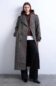 Topshop Belted Herringbone Longline Coat
