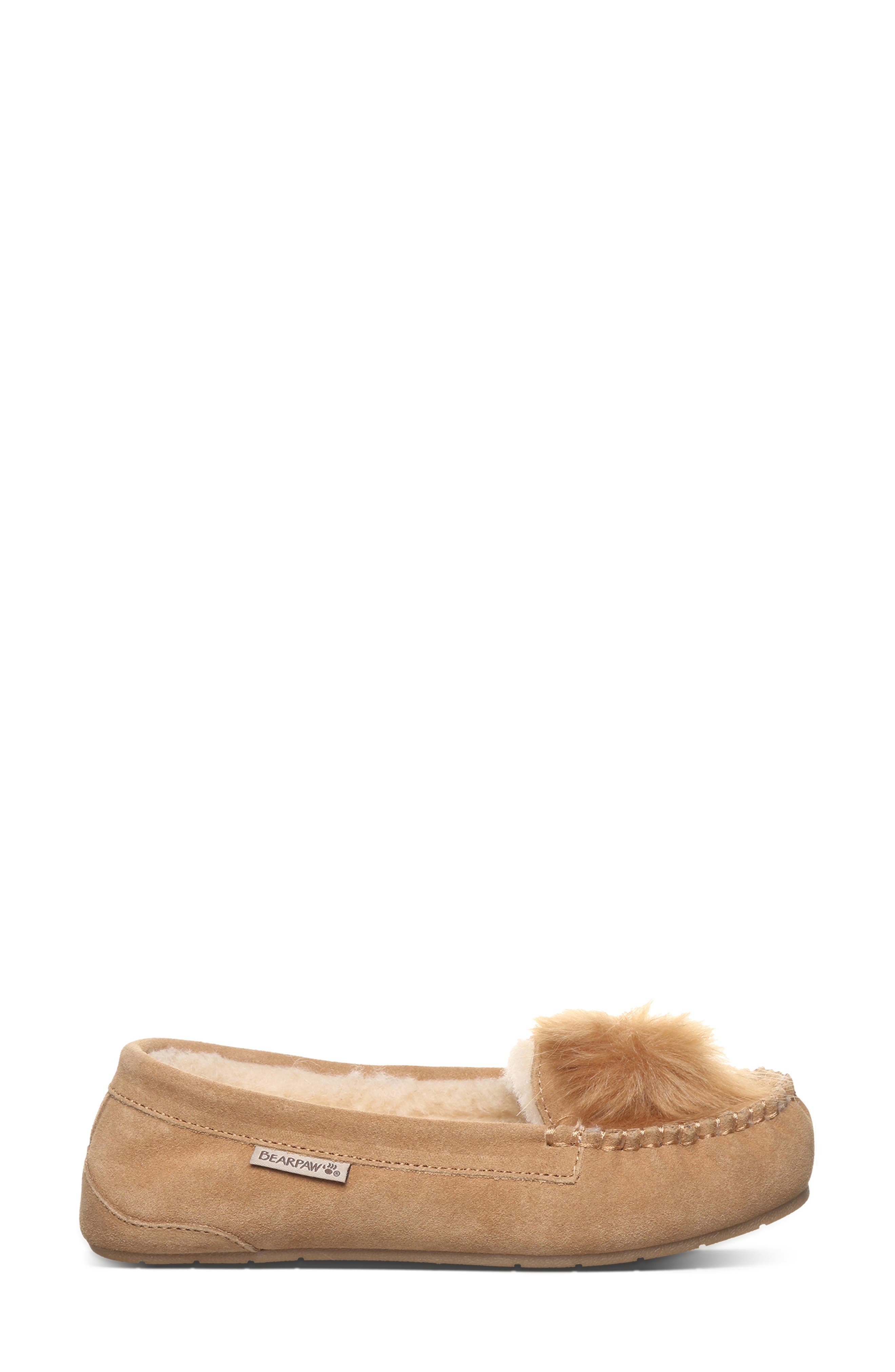 BEARPAW Erika Faux Fur Pompom Slipper, Alternate, color, Iced Coffee
