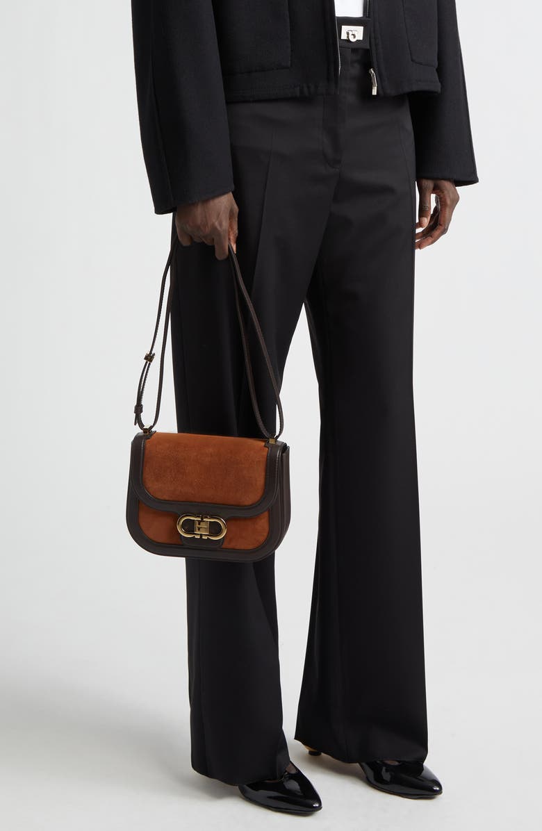 FERRAGAMO X-Small Double Gancio Crossbody Bag, Alternate, color, Natural Resort/ Testa Di Moro