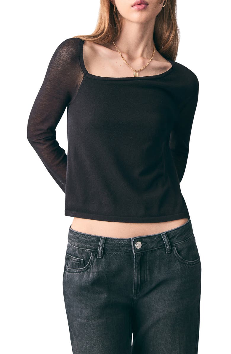 MANGO TEEN Asymmetric Neck Top, Main, color, Black