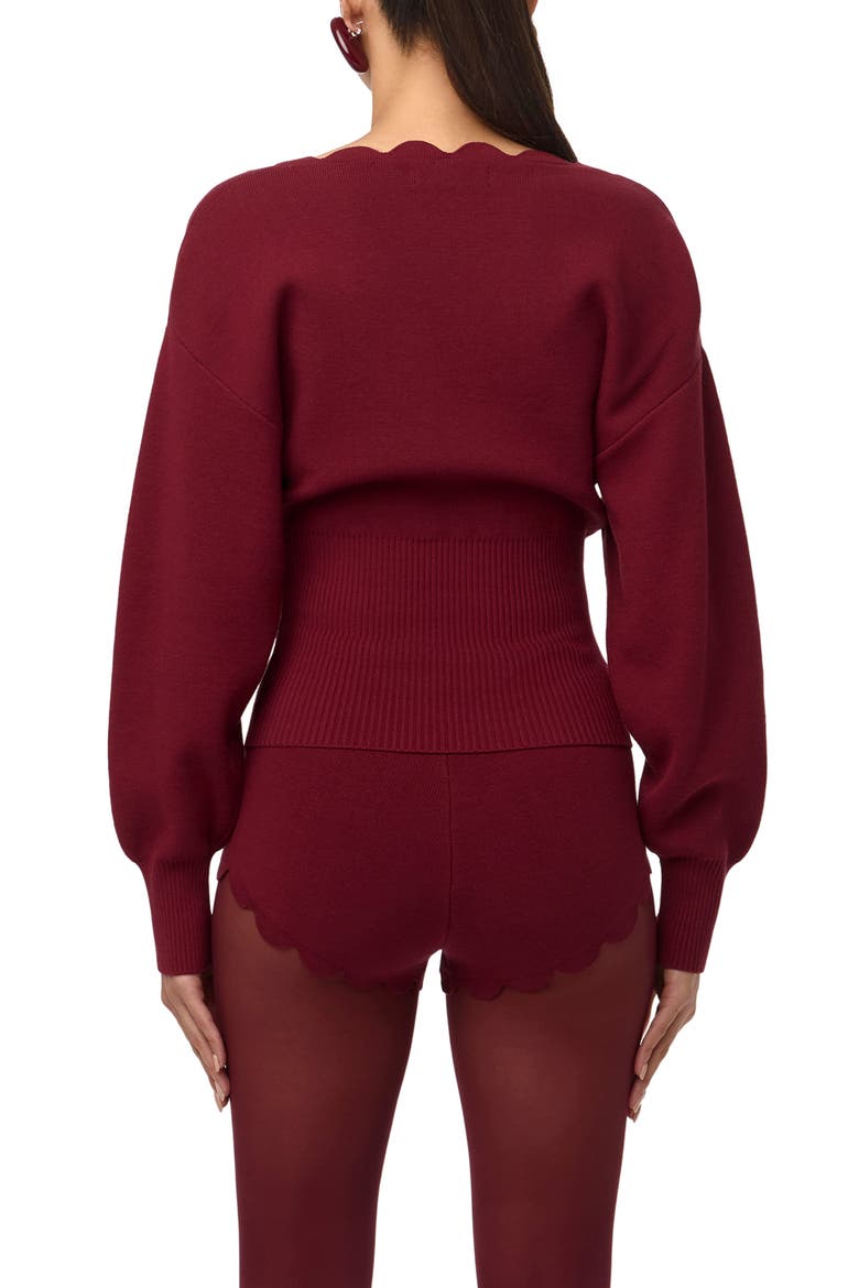 Scallop Trim V-Neck Sweater, Alternate, color, RED