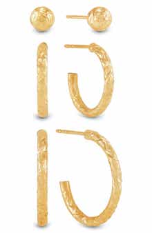 Frankie & Zoe Set of 3 Cut Ball Stud & Hoop Earrings