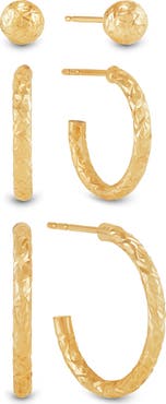 Frankie & Zoe Set of 3 Cut Ball Stud & Hoop Earrings