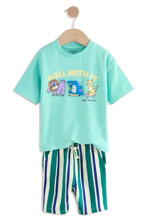 Next Kids' 3d Gator Cotton Graphic T-shirt & Striped Shorts Set In Green